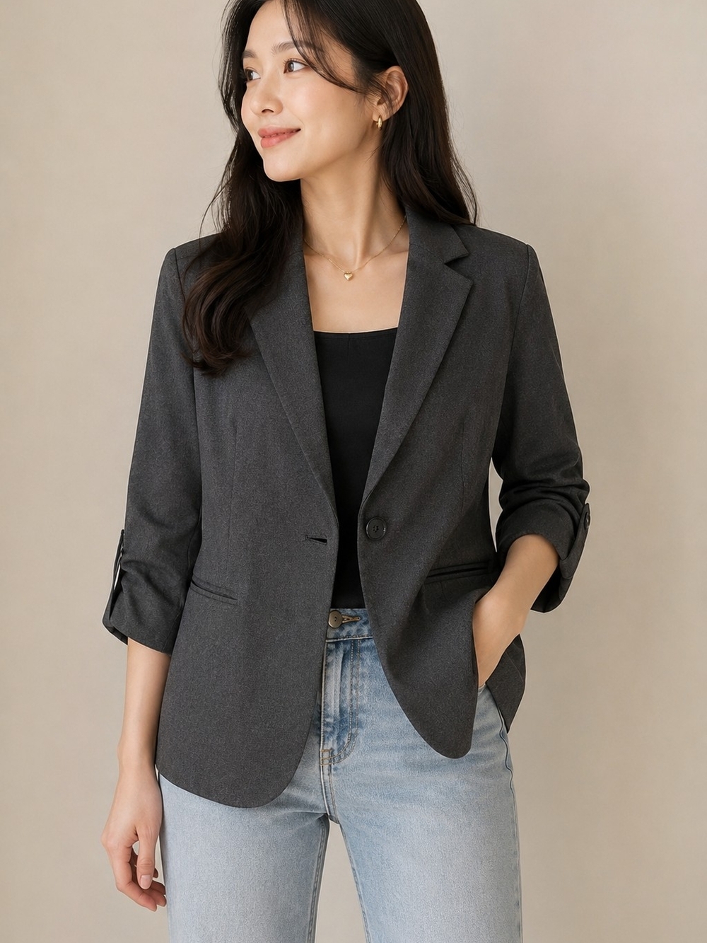 torrid Dark Charcoal Gray Tailored Single-Button Blazer